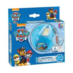 Wasserball in blauer Farbe mit Paw Patrol Motiven. Verpackung zeigt die Ballgröße von 29 cm.