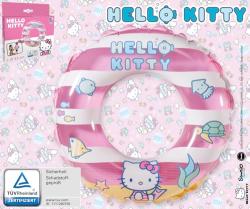 Schwimmring mit Hello Kitty Motiv. Rosa und weiße Streifen, kleine Meereslebewesen abgebildet.