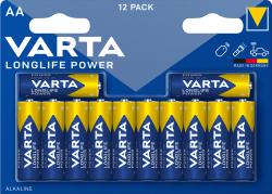 12er Pack AA-Batterien von VARTA. Gelb-blaue Verpackung mit dem Schriftzug 'LONGLIFE POWER'.