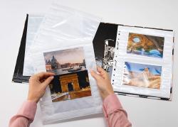 Packung mit 10 Fotosichttüllen für 10 x 15 cm Fotos. Aus Polypropylen, beidseitig bestückbar.