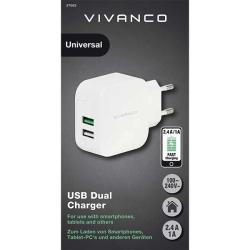 VIVANCO USB Dual Charger 2.4A mit Smart IC weiß