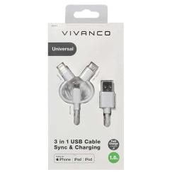 VIVANCO 3in1 Lade- und Datenkabelset Micro USB USB Type-C Lightning weiß