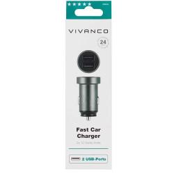 VIVANCO Fast Car Charger 2 USB Ports 2 x 12 W schwarz