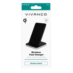 VIVANCO Wireless Fast Charger, Stand Alu, QI Induktions-Ladegerät 10W schwarz