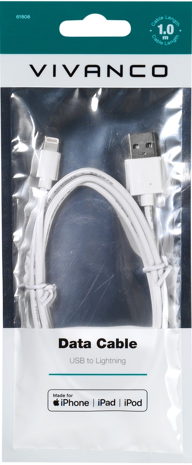 VIVANCO USB-Lightning Daten- und Ladekabel für iPhone iPad 1 m weiß