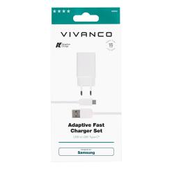 VIVANCO Adaptives Schnellladegerät inkl. USB Type-C™ Kabel für Samsung 15W weiß