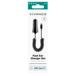 VIVANCO Fast Car Charger Set inkl. USB Type-C™ Spiralkabel 12 W schwarz