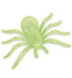 Grüne, durchsichtige Spinne aus Kunststoff. Sie hat acht Beine und einen runden Körper.