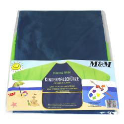 Schürze in Blau und Grün mit langen Ärmeln. Sie hat eine praktische Tasche vorne.