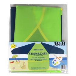 Schürze in Blau und Grün mit langen Ärmeln. Sie hat eine praktische Tasche vorne.