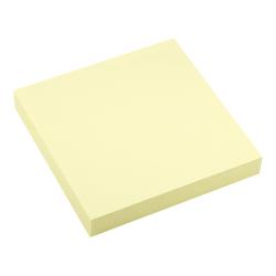Gelbe Haftnotizen, quadratisch, 75x75 mm, 100 Blätter. Verpackung mit blauem Design und Wasser-basiertem Kleber.