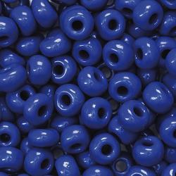 Bunte, runde Perlen in kräftigem Blau. Glänzende Oberfläche, mittleres Loch in der Mitte.
