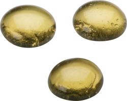 Drei ovale, gelbliche Glassteine. Glänzende Oberfläche, leicht transparent.