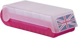 Aufbewahrungsbox in Pink mit transparentem Deckel. Enthält mehrere leere Karteikarten.