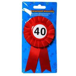 Rosette zum 40. Geburtstag, rot-weiß 