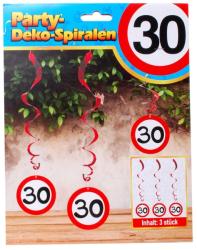 Spiral-Hängedeko - 30. Geburtstag, 3 Stück, rot/weiß 