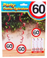 Spiral-Hängedeko - 60. Geburtstag, 3 Stück, rot/weiß 