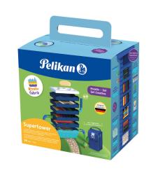 Kreativset mit verschiedenen Malutensilien. Enthält Buntstifte, Wasserfarben, Pinsel und Knete.