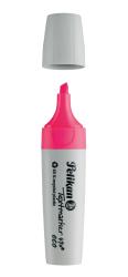 Ein pinker Textmarker mit abnehmbarem Deckel. Der Körper ist aus grauem Kunststoff und enthält Recyclingmaterial.