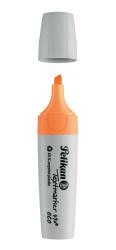Oranger Textmarker mit abnehmbarer Kappe. Der Körper ist aus grauem, recyceltem Kunststoff.