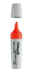 Oranger Textmarker mit abnehmbarem Deckel. Der Körper ist aus grauem Kunststoff und enthält Recyclingmaterial.