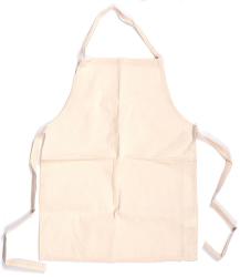 Beige Schürze aus Stoff mit langen Bändern. Einfaches Design ohne Muster.