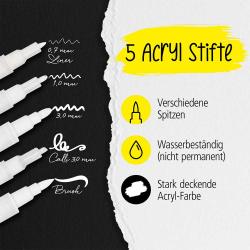 ONLINE White Lettering Set mit Acryl Marker, Fineliner und Brushpen 5 Stifte