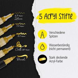 ONLINE Gold Lettering Set mit Acryl Marker, Fineliner und Brushpen 5 Stifte