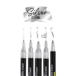 ONLINE Silver Lettering Set mit Acryl Marker, Fineliner und Brushpen 5 Stifte