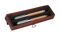 ONLINE Kugelschreiber/Rollerball-Set Cork in Bamboo Box braun