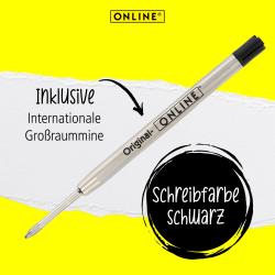 roter Kugelschreiber mit schwarzem Clip und Kappe. Die Spitze ist schwarz.