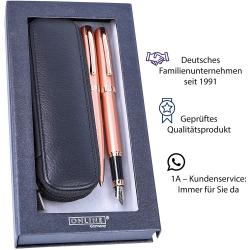 ONLINE Schreib-Set Eleganza mit Kugelschreiber, Füllhalter und Echt-Lederetui rosegold