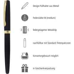 ONLINE Schreib-Set Eleganza mit Kugelschreiber, Füllhalter und Echt-Lederetui classic schwarz