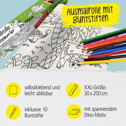 Ausmalrolle Dinosaurier 30 x 200 cm selbstklebend inklusive 10 Buntstifte