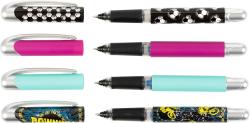 Sechs Kugelschreiber in verschiedenen Farben und Designs. Einige mit sportlichen Motiven, andere in einfarbig.