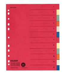 Rotes Kartonregister mit 12 Zeilen zum Eintragen. Bunte Trennblätter an der Seite.