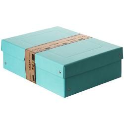Türkise Aufbewahrungsbox mit Deckel. Die Box hat eine einfache, rechteckige Form.