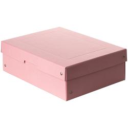 rosa Aufbewahrungsbox mit abnehmbarem Deckel. Die Box hat eine einfache, schlichte Form.