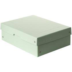 Grüne Aufbewahrungsbox mit Deckel. Ecken sind verstärkt.