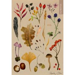 Illustration von verschiedenen Pflanzen und Pilzen. Aquarellstil auf braunem Hintergrund.