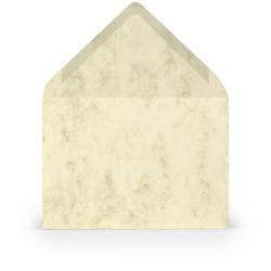 Beige Umschlag mit marmorierter Oberfläche. Logo von Rössler und der Schriftzug 'Coloretti' sichtbar.