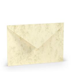 Beige Umschlag mit marmorierter Oberfläche. Logo von Rössler und Schriftzug Coloretti.