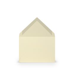 Beige Umschlag mit Klappe. Logo von Rössler in Schwarz. Größe C7, 81 x 114 mm. Geeignet für Laser- und Inkjet-Druck.