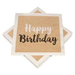 Servietten Happy Birthday 3-lagig 33 x 33 cm braun