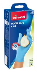 Verpackung mit blauen Nitrilhandschuhen. Handschuhe sind lebensmittelsicher und enthalten 40 Stück.