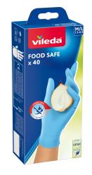 Verpackung von Nitrilhandschuhen in Blau. Geeignet für Lebensmittel, enthält 40 Stück.