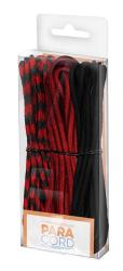 Paket mit zwei Paar Paracord-Schnürsenkeln. Farben: rot-schwarz kariert und schwarz.