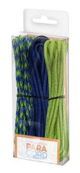 Zwei Paracord-Schnüre in Blau und Grün. Verpackt in einer transparenten Box.