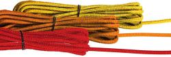 Paket mit drei Paracord-Schnüren in Gelb, Orange und Rot. Die Schnüre sind geflochten und in einer transparenten Verpackung.