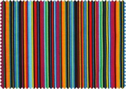 Bunt gestreifter Stoff in verschiedenen Farben. Mit einem hellen Band zusammengebunden und einem Etikett.
